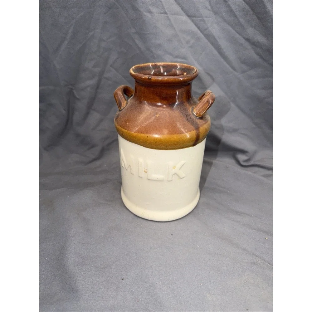 Vintage Ceramic Brown Tan Milk Jug Rustic Country Farmhouse Decoration 7